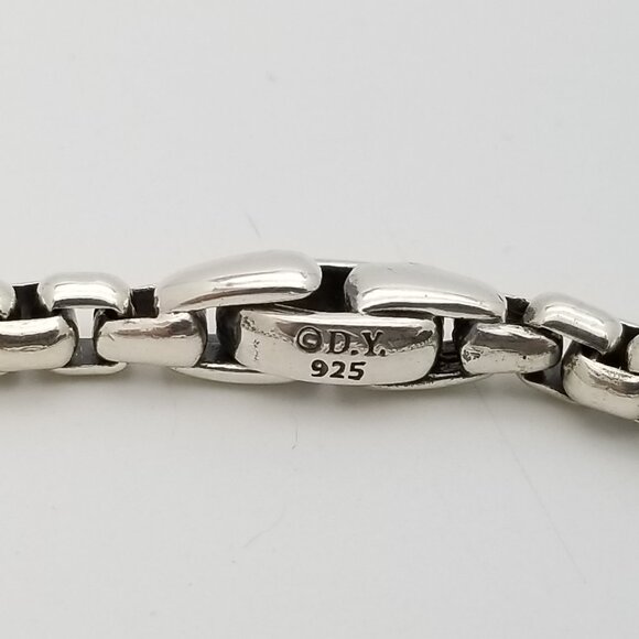 David Yurman Sterling Silver Black Diamonds Cross 8" Inch Box Chain Bracelet - Picture 6 of 9